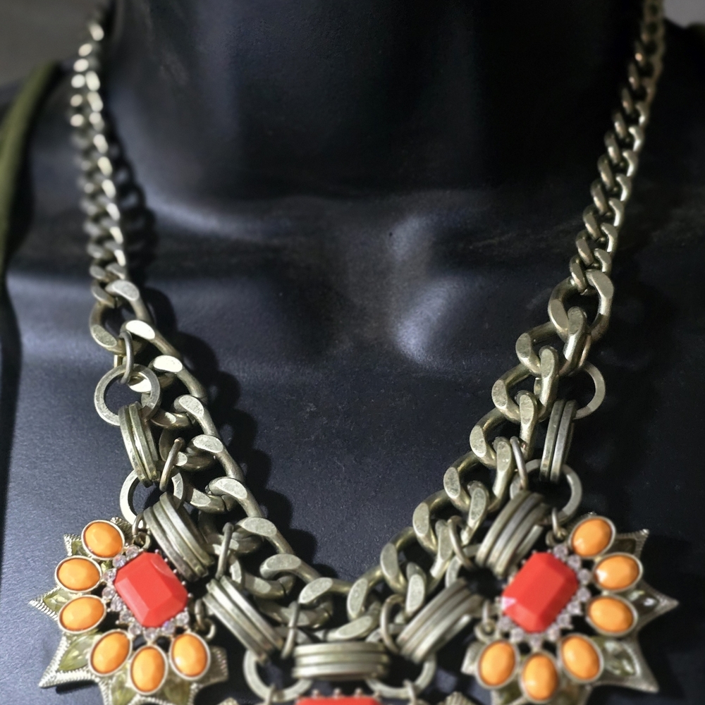 Elegant Gold and Orange Statement Necklace
